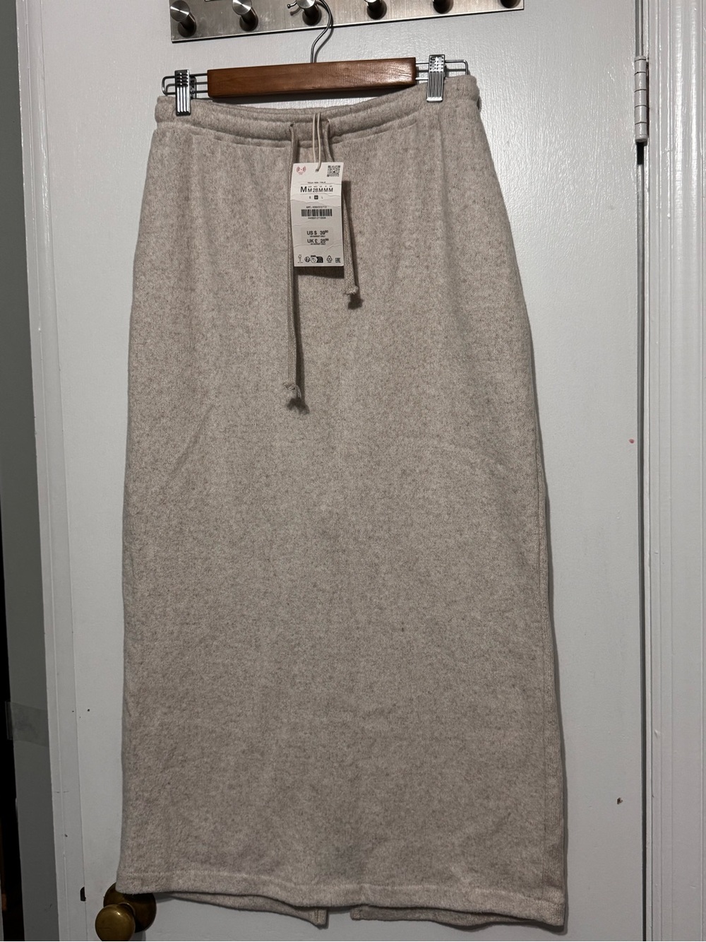Zara Neutral Drawstring Midi Skirt in Light Beige